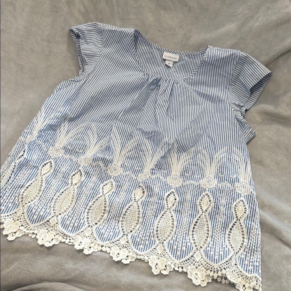 Liz Claiborne Blue and White Lace Blouse